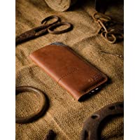 iPhone 12- 12 Pro- 12 Pro Max- 12 mini Funda-Cartera de cuero del Crazy Horse hecha a mano marrón- fieltro de lana…